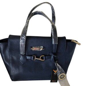 Versace 19v69 Italia Nicoletta Stingray Navy Blue Faux Leather Shoulder Tote Bag